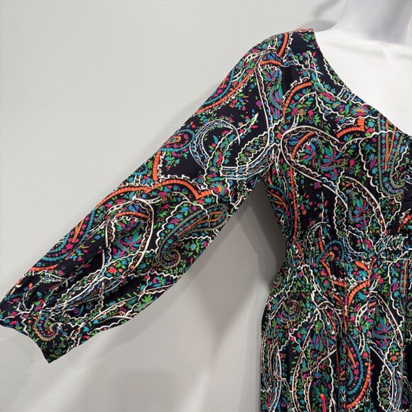 Maeve Anthropologie Boho Paisley Dress Flowy Long Sleeve Navy/Multicolor Size S - Picture 5 of 15